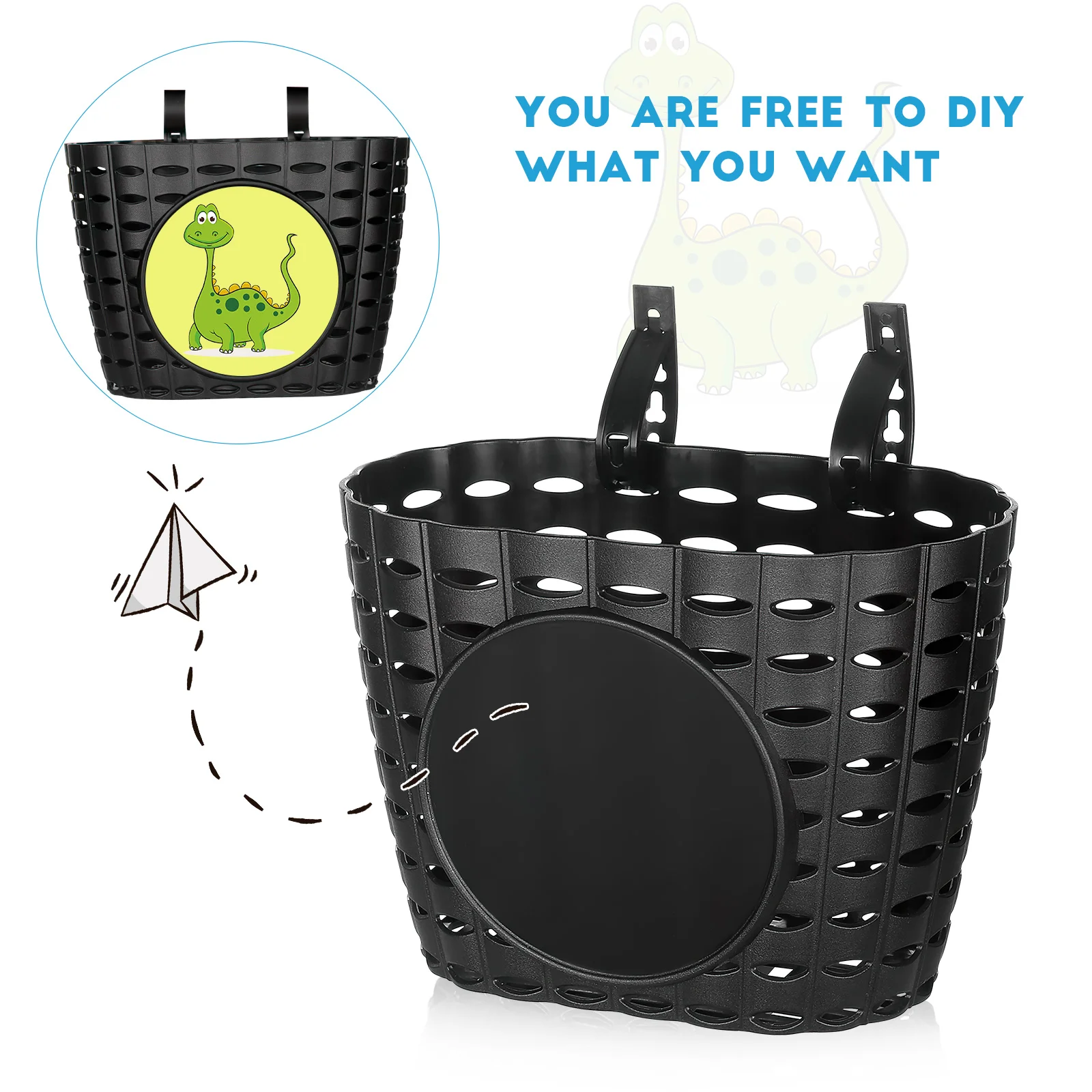 1pc Plastic Children Basket Detachable Bike Storage Basket for Kids Bike(Black) bike basket plastic bike basket