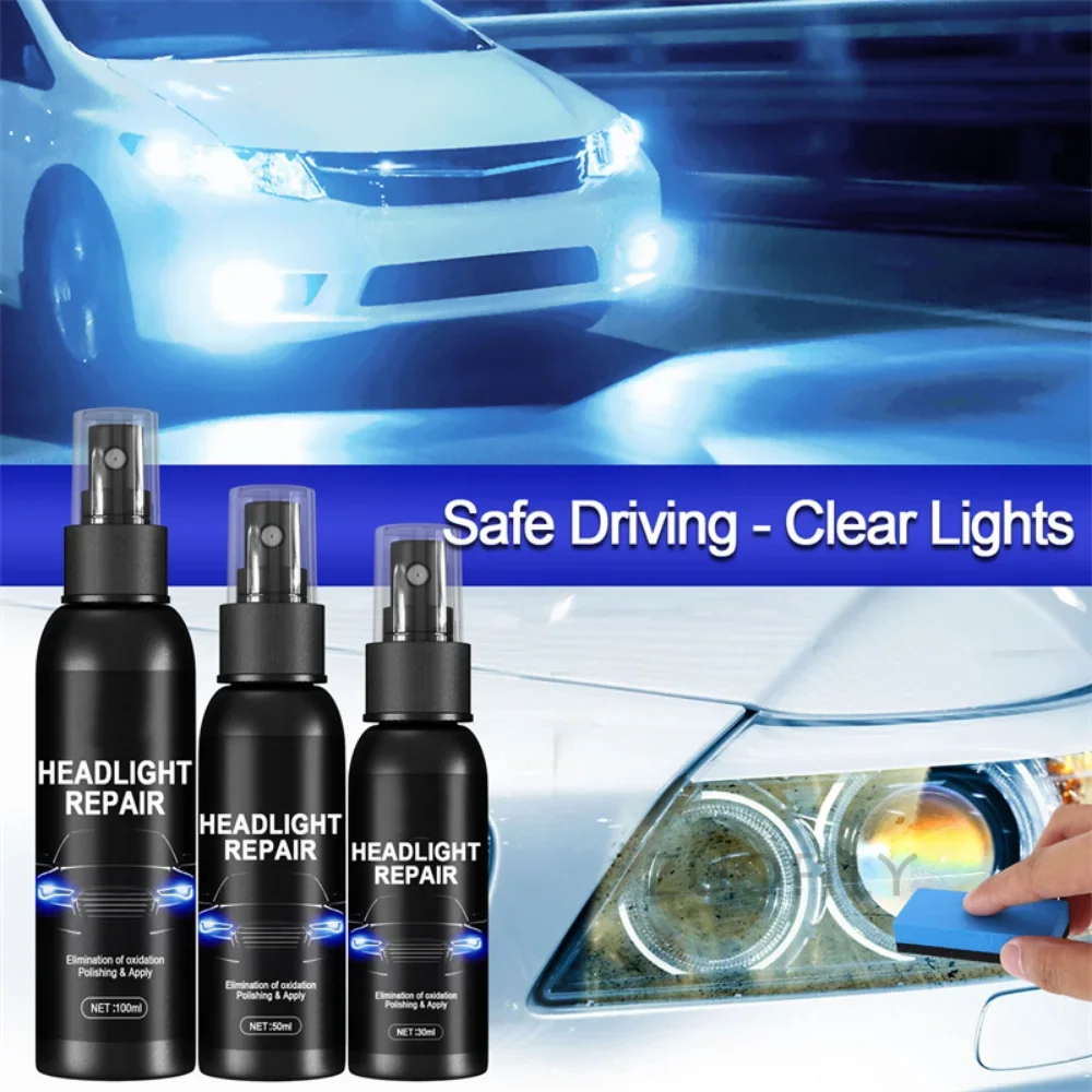 Car Headlight Repair Spray Auto Light Cover Scratches Polishing Cleaner Kit with Sponge Headlights Refurbished Maintenance Agent