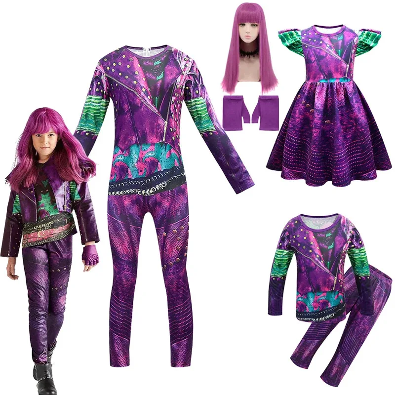 

2025 New Cosplay Kinds of D-Descendants 3 Mal Costume for Girl Evie Cosplay Costume Child Fantasia Halloween Cloth Wig Birthday