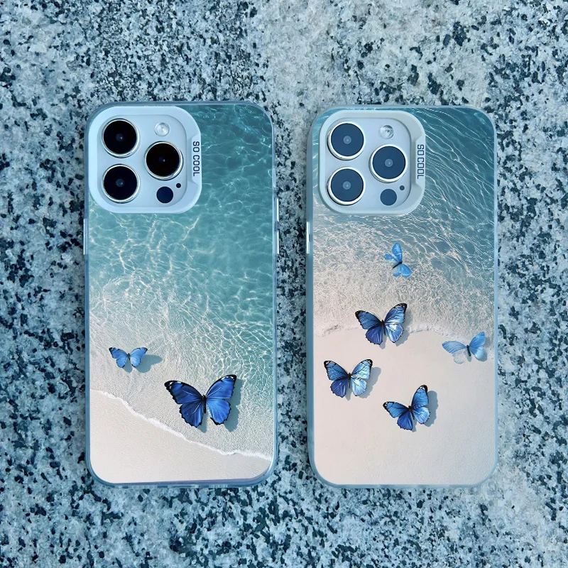 Blaue Schmetterling-Ozeanwellen-Handyhülle für iPhone 14 13 12 11 Pro Max 17 16 15 Pro Max 13 Mini 16 14 Plus Stoßfeste Laser-Cover – Detail 11