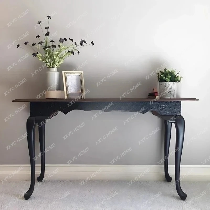 

Резной шкаф из массива дерева в ретро-стиле, черный, для прихожей, устанавливаемый у стены, с местом для хранения.