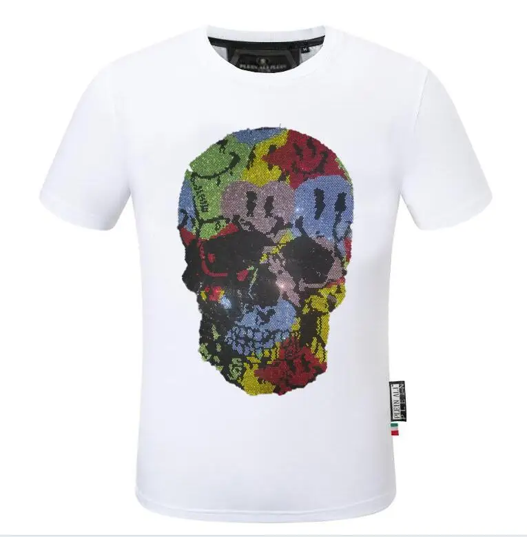 2025 summer new luxury men\'s fashion skull design Rhinestones T-shirt pure cotton crew-neck casual  high quality