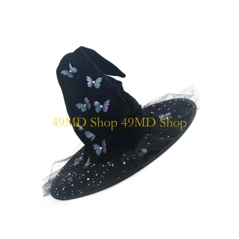49MD Carnivals Witch Hats Masquerades Ribbon Wizard Hats Adult Kids Witch Hats