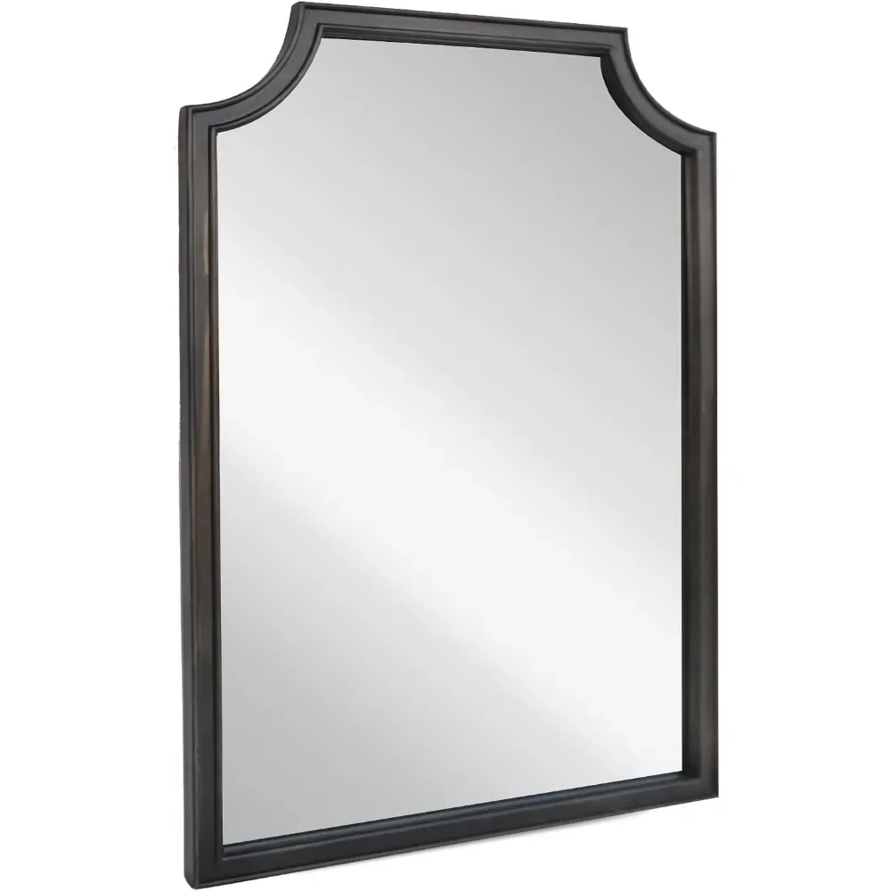 Arched Rectangle Scalloped Corners Wall Mirror with Wood Frame for Home Entryway, Living Room, Bedroom Decor