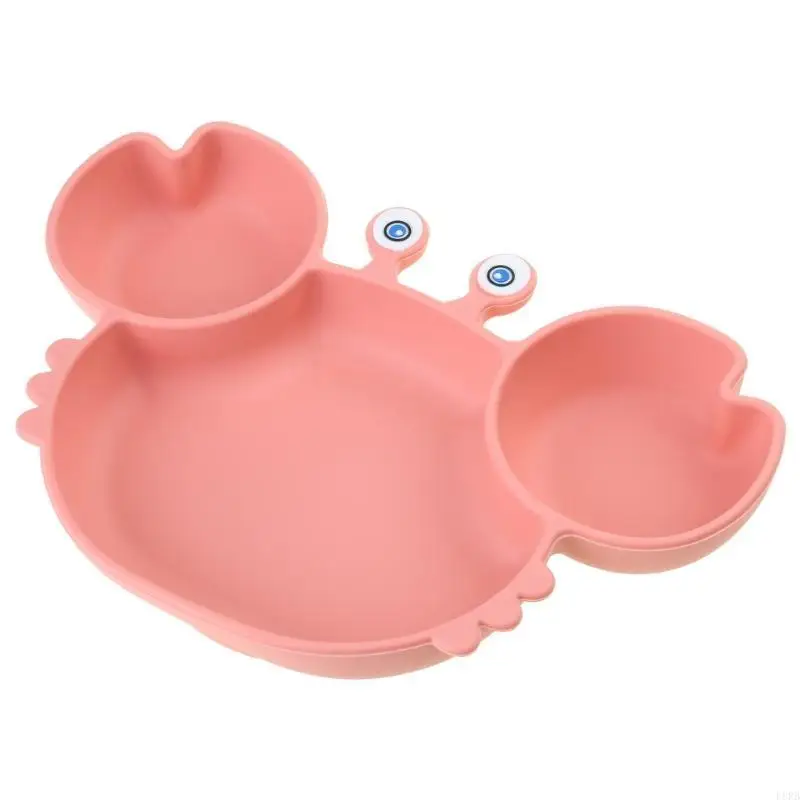 الكرتون السلطعون الطفل شفط السلطانية مقسمة طبق عشاء الرضع تعلم طبق التغذية BPA خالية سيليكون ثنائي اللون السلطانية ل L8RB #2
