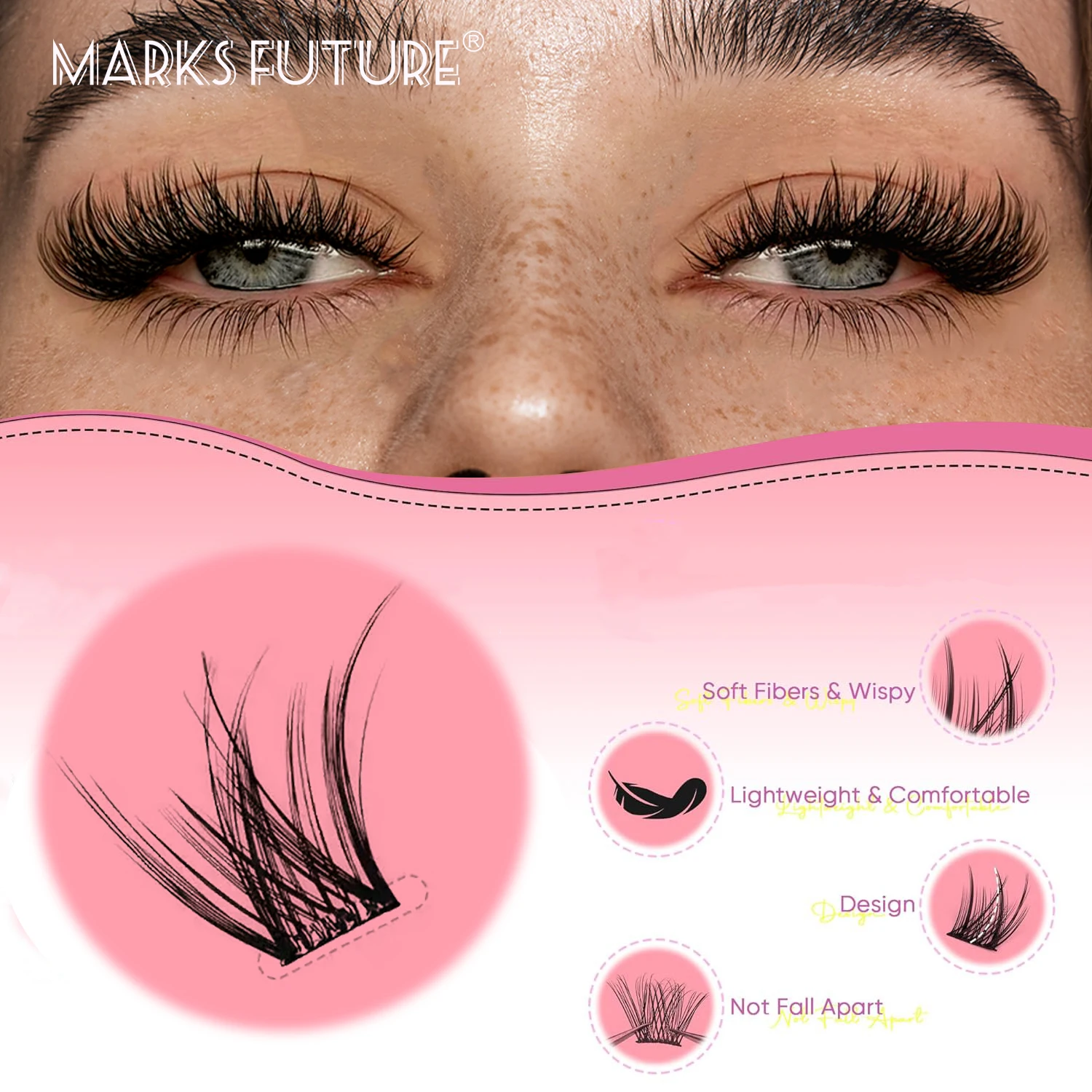Selbstklebende Wimpern, 80 Stück selbstklebende Wimpernbüschel, 10-16 mm gemischt, natürlicher Look, Cat-Eye, ultradünn und leicht, einfach für Anfänger zu verwenden, D-Curl, selbstapplizierbar zu Hause. – Detail 3