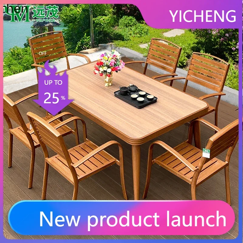 

LYY outdoor courtyard wood grain rock slab tables and chairs garden home outdoor restaurant terrace leisure tables and chairs