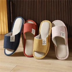 2024 All Seasons Women's Slippers Comfortable Cotton Linen Open Toe Slippers Soft Flats Silent Home Shoes Couple Hemp Slippers