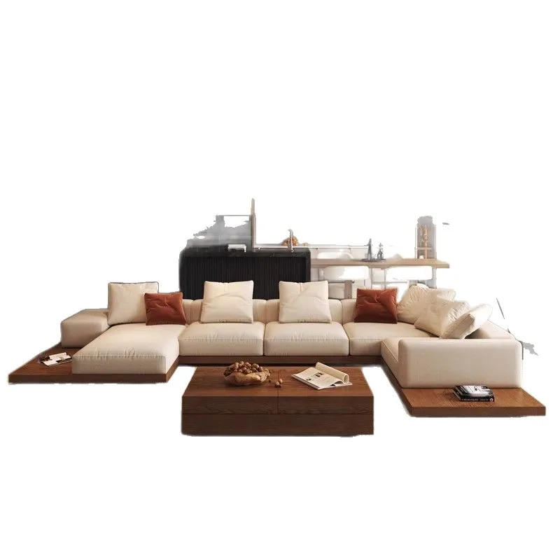 Sofá de nogal de estilo japonés, sala de estar creativa de madera maciza