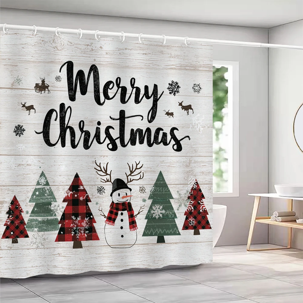 

cartoon Christmas Decoration Shower Curtain, Bathroom Decoration Christmas reindeer and Santa Claus Shower Curtain, with Hooks