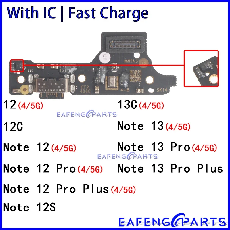 

Usb Dock Charger Connector for Xiaomi Redmi Note 12 12S 13C Pro Plus + 4G 5G Charging Board Flex Ports Module