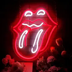 Lips Tongue Neon Signs LED Light Sign,for Bedroom Bar Store Birthday Party Man Cave Christmas Supply Gifts(38*29.45cm)