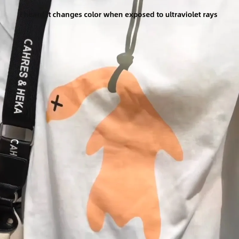 UV Color Changing Roast Duck T Shirt Pure Cotton Crew Neck Loose Short Sleeve Summer UV Induction Creative Casual Couple Top New view 2