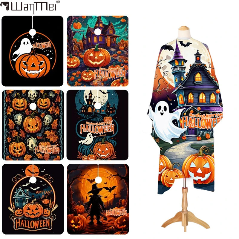 Halloween Barber Cloak  Hairdresser Cloth with Pumpkin Pattern Waterproof Anti-Static Cape  Hairdress Accessories Salon&Home Use