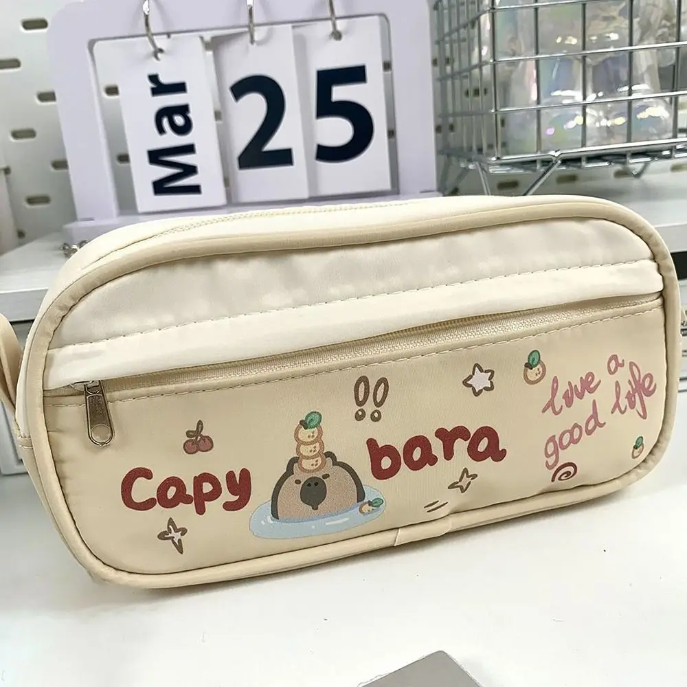 with Drawstring Pencil Case Capybara Cat Large Capacity Pen Bag Multi-functional Stationery Storage Pouch Office School Supplies