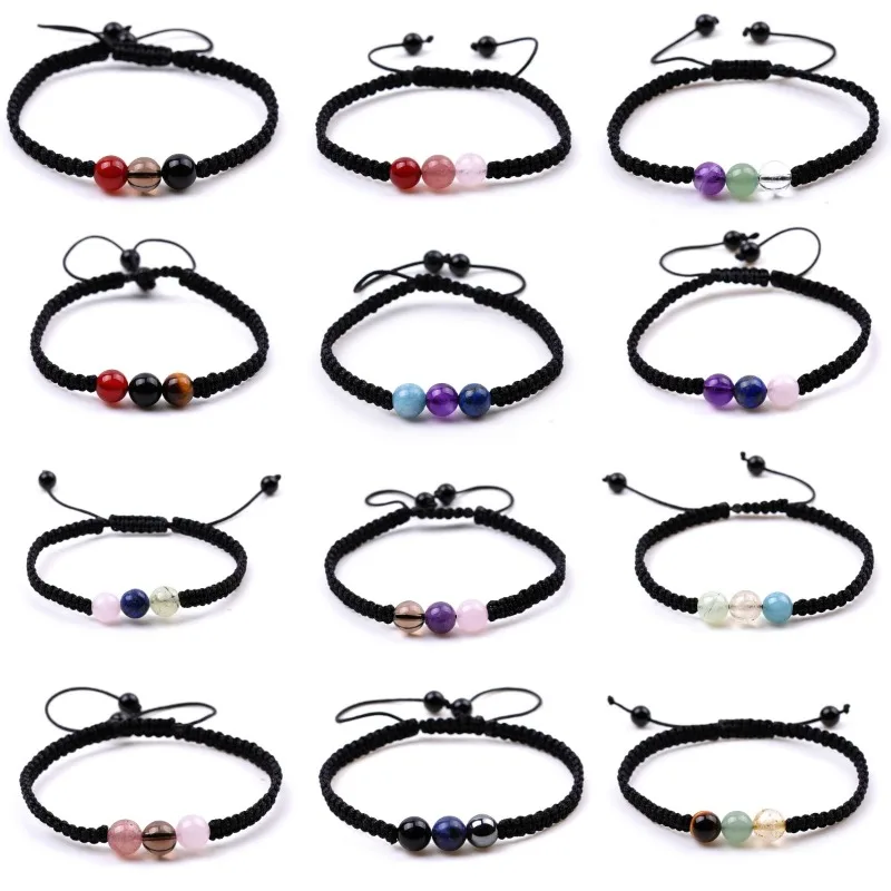 

12pcs Woven Three Stone Beads Mix and Match Woven Couple Bracelet Healing Energy Lover Friendship Rope Bracelet for Women