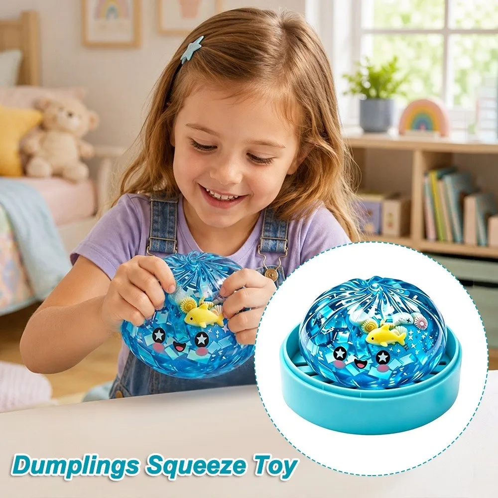 Marine Animal Shells Dumplings Squeeze Toy Glitter with Steamer Squeeze Toy Fidget Soft Steamed Stuffed Bun Squeeze Pinch Le