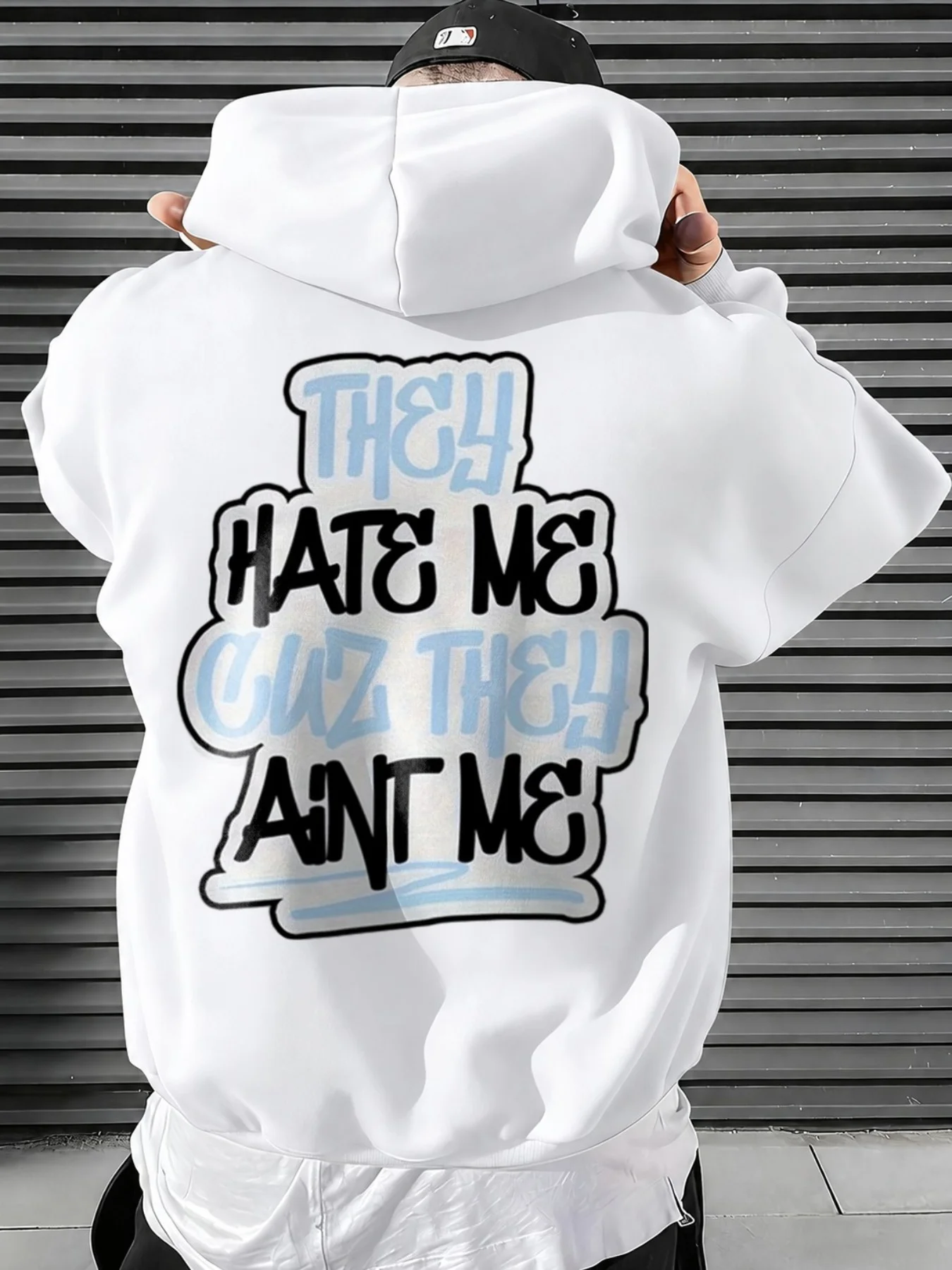 Funny Streetwear Style, Men'S Hoodie, They Hate Me Cuz They Aint Me Text Graphic, Casual Daily Wear Fall Winter, Gift for Boyfriend Husband Son Friend