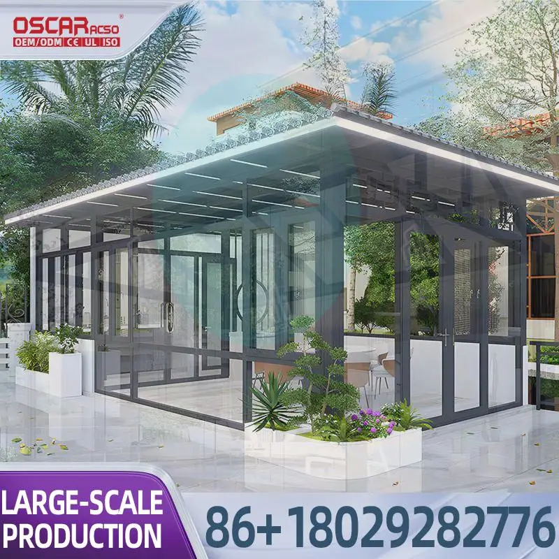 Open Double Glazed Aluminium Skylight Modular Prefab Glass House for Backyard Patio Garden sunroom