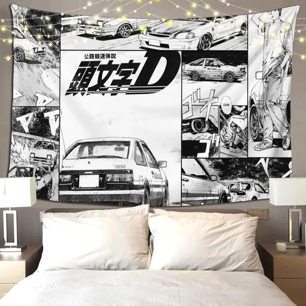 Initial D Tapestry Art Wall Hanging Aesthetic Home Decoration Tapestries for Living Room Bedroom Dorm Room