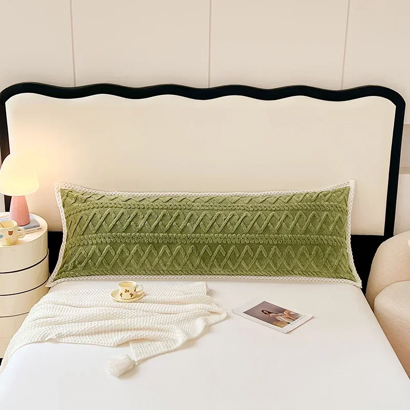 

2025 New Solid Color Double Pillow Thickened Fleece Long Pillowcase Pillow Cover Winter Couple Extended Pillow Core Cover