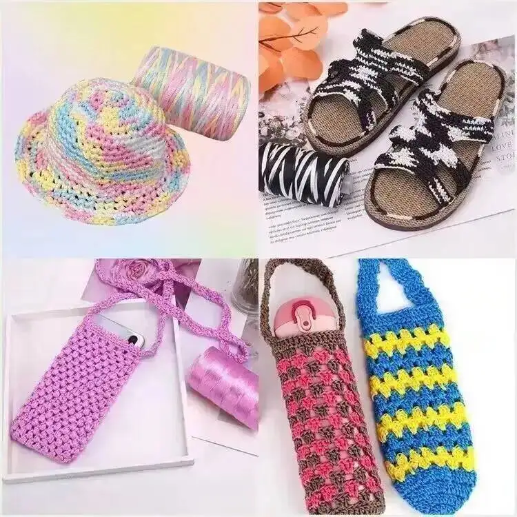 الصيف ميرسيريزيد حزام مسطح الموضوع النعال جوفاء الموضوع اليدوية DIY محبوك هوك قبعة صيفية حقيبة بخطاف قبعة الغزل 100 جرام