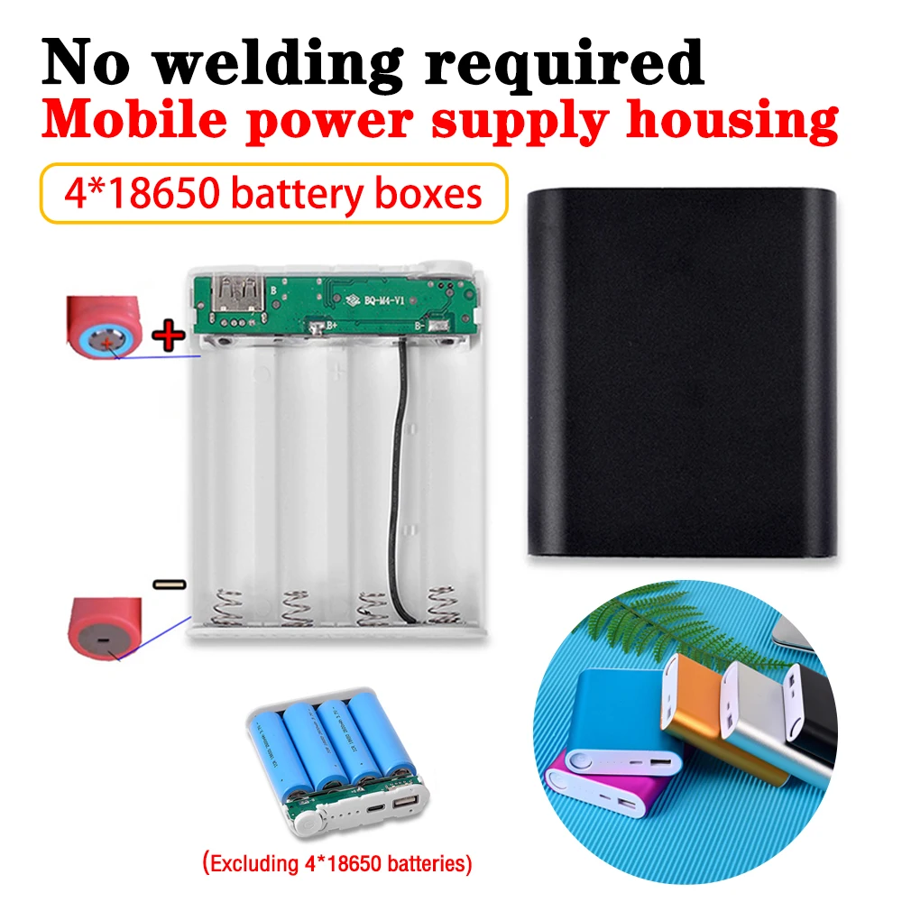 4*18650 Diy Power Bank Box Aluminium Alloy Shell Free-soldering Diy Kit Portable 18650 USB Power Bank For Smartphone