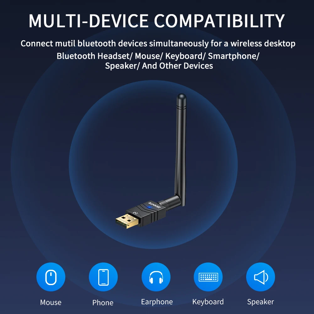 Zexmte 150m USB Bluetooth Adapter Wireless 5,4 Dongle für Windows 11/10/8/1/7 Lautsprecher Musik Audio Empfänger Sender Adaptador