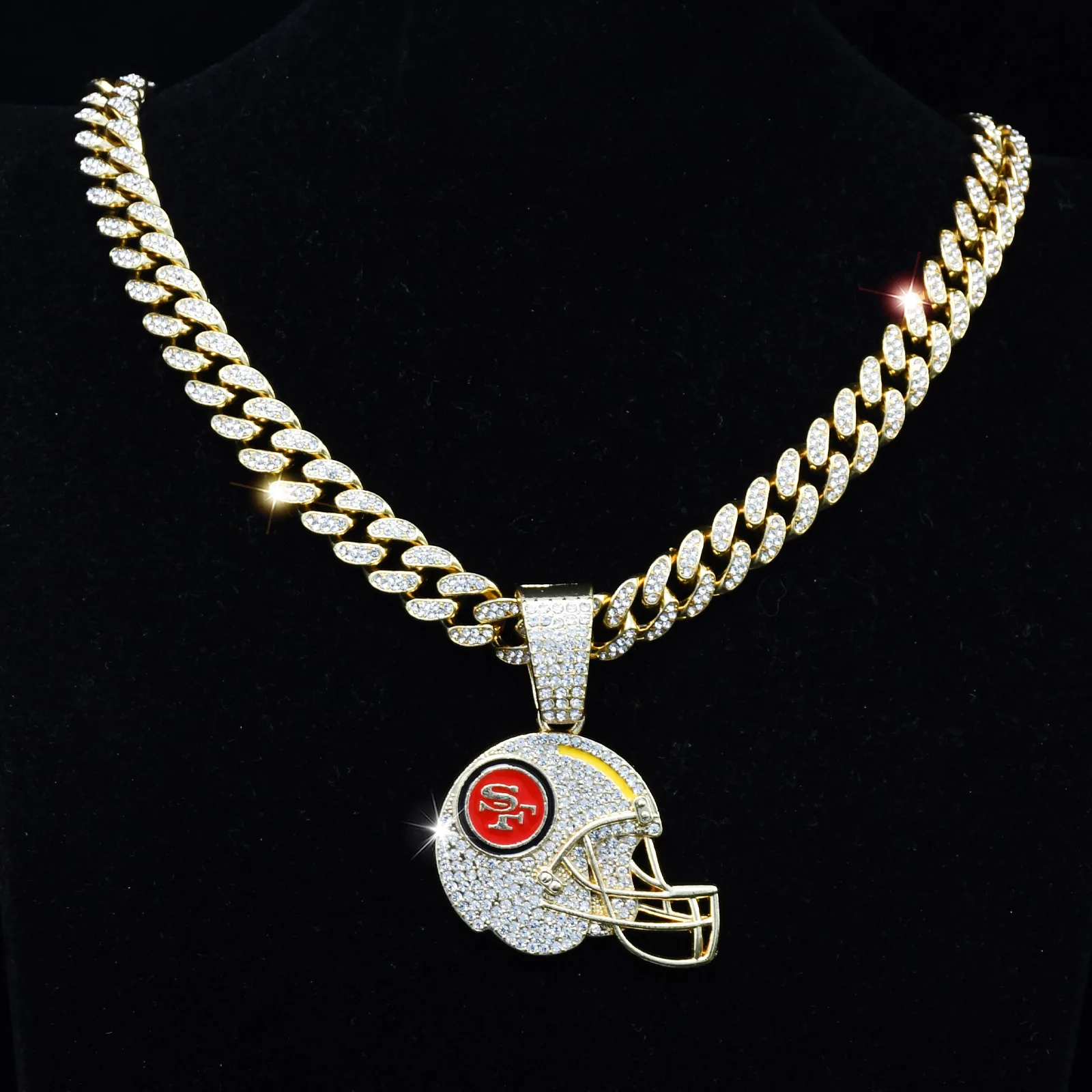 Corde J-Collier avec Pendentif de Football de Cleveland pour Homme, Bijoux Hip Hop, Cubain, Miami, Glacé, Bling