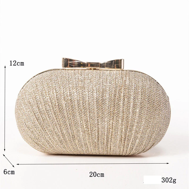 Rhinestones Clutch Evening Bag Egg Shape Luxury Shiny Wedding Ladies Chain Shoulder Bags Metal Bow Buckle Handbag for Woman