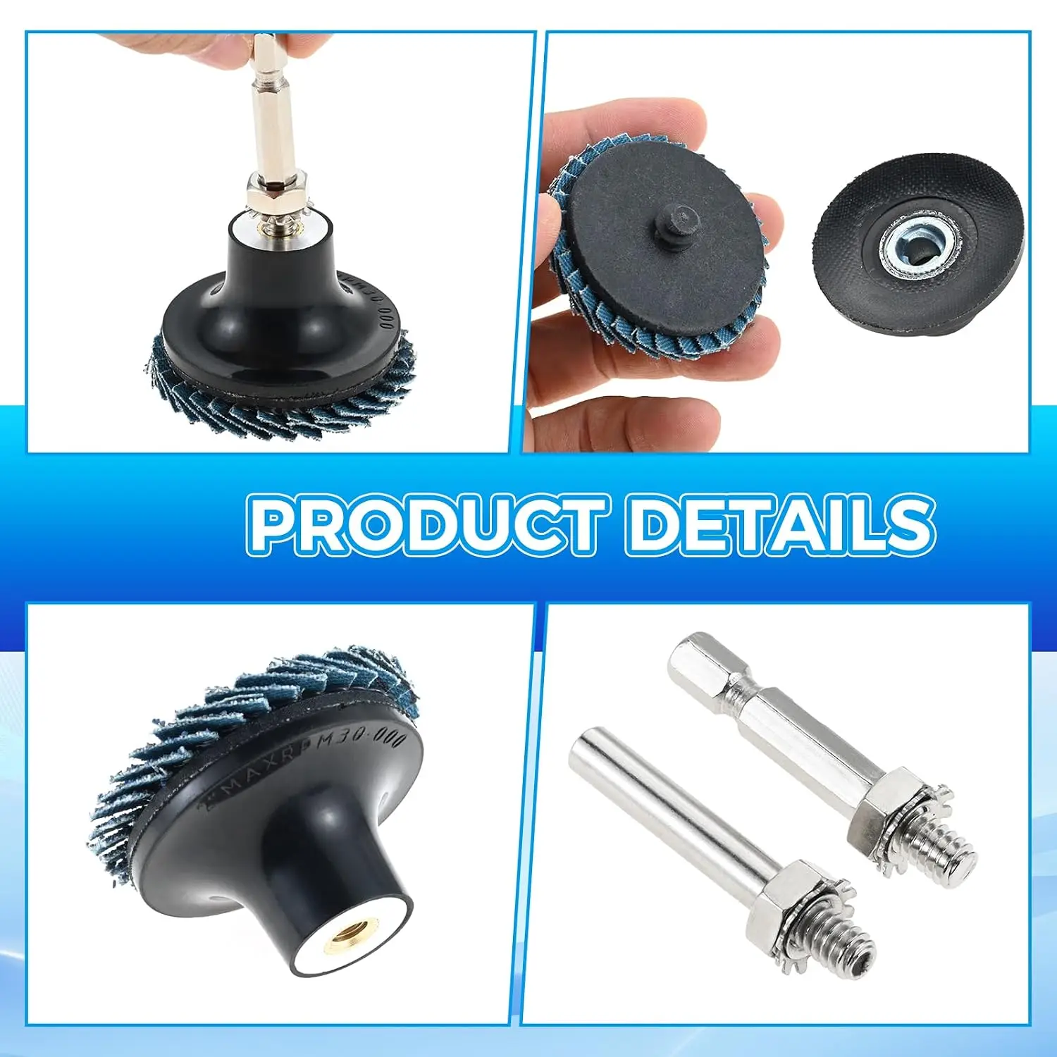 48Pcs 2 Inch Flap Grinding Disc Kit 40 60 80 120Grit Abrasive Grinding Discs Flap Wheel Quick Change with 1/4
