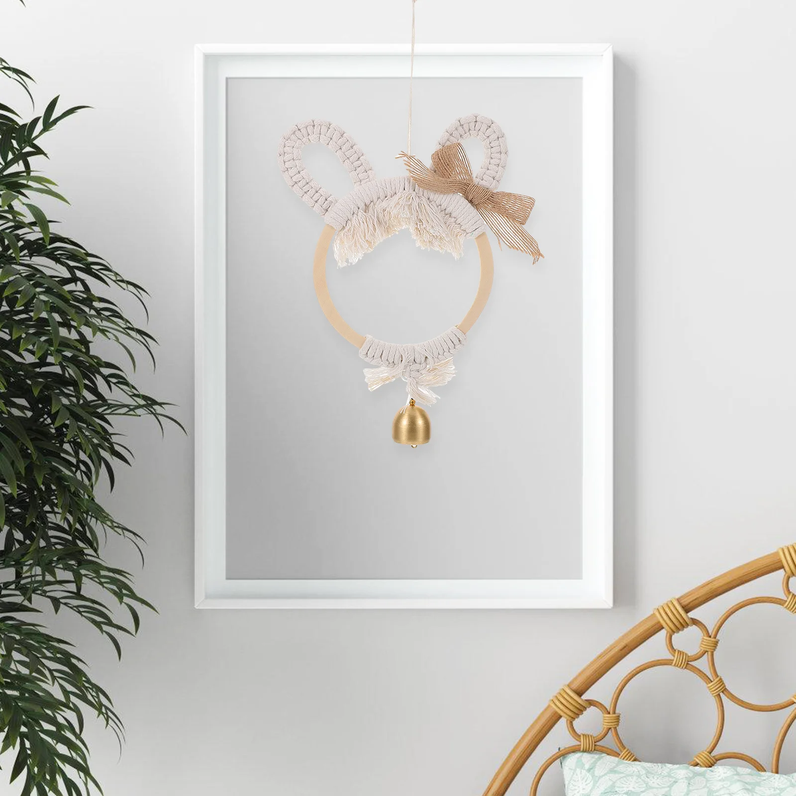 

Handwoven Bell Pendant Woven Wind Chime Wall Hanging Decor for Home Living Room Bedroom Office Boho Macrame Wall Art Rustic