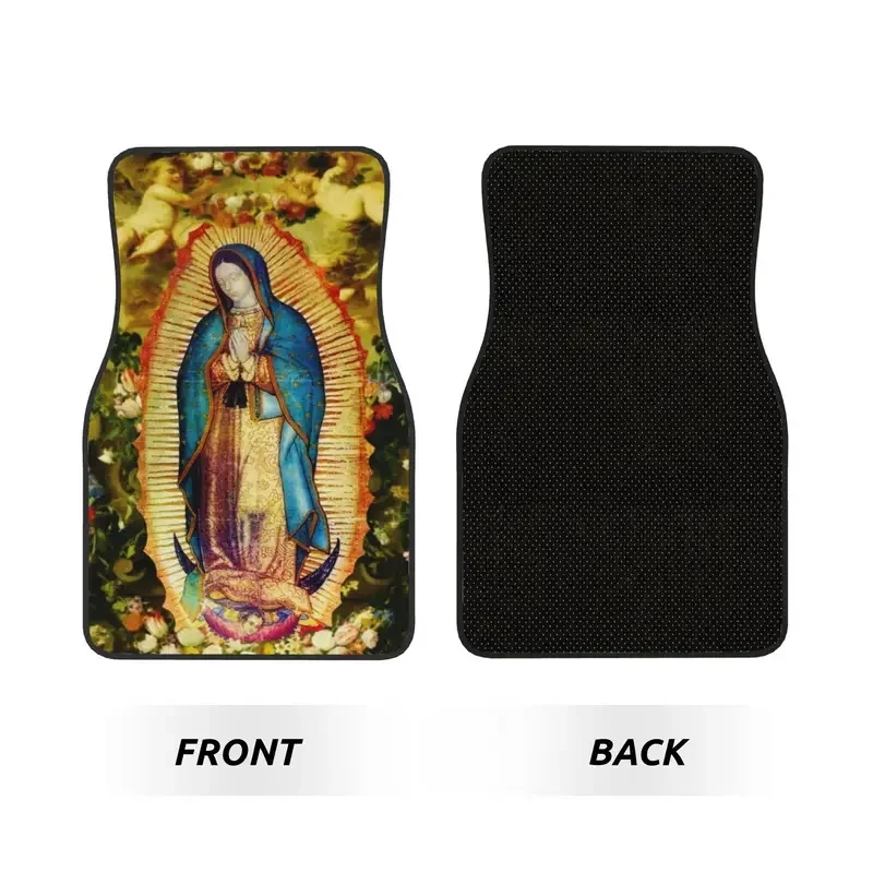Our Lady of Guadalupe Mexican Virgin Mary Car Floor Mats of 4 Pieces Crystal Velvet Catholic Car Front Rear Carpets Foot Mats