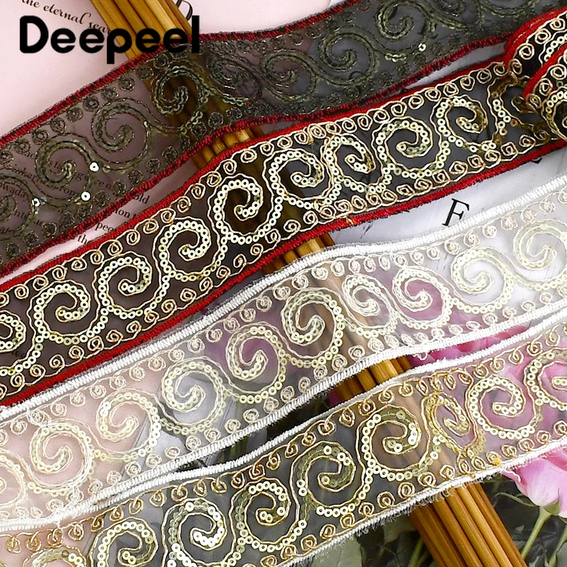 2/5Yards Deepeel 47mm Ethnic Embroid Ribbon Hollow Mesh Sequin Lace Fabric Clothing Decoration Webbing Trim DIY Sewing Accessory