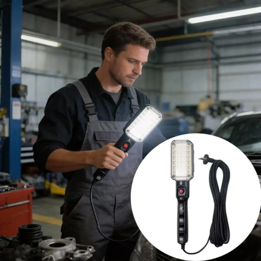 Powerful LED LED Work Light With Magnet Double Swivel Hook Portable Work Light Corded Wire Plug-in Handheld Work Light