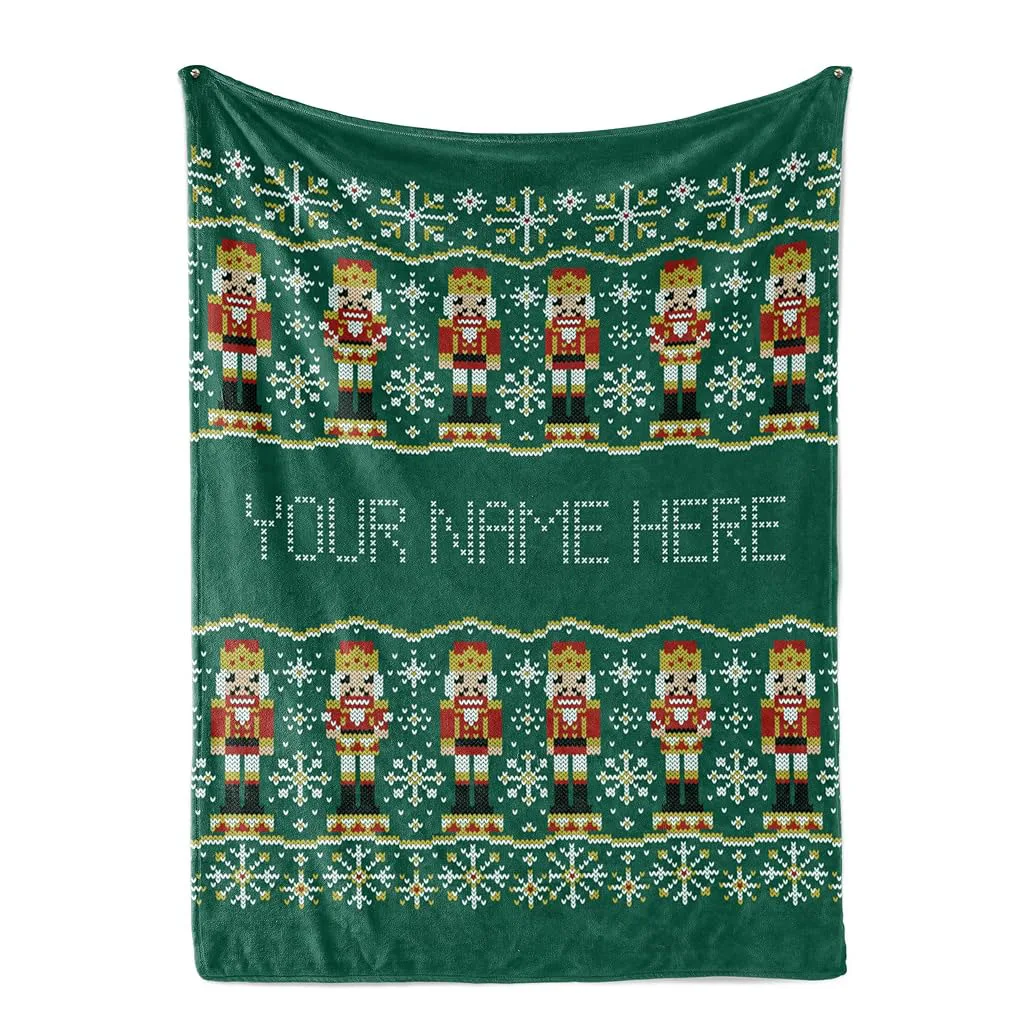Custom Christmas Stitch Style Blanket  Fleece or Sherpa, Soft Sofa Throw, Customizable Family Throws, Cozy Christmas Bedding