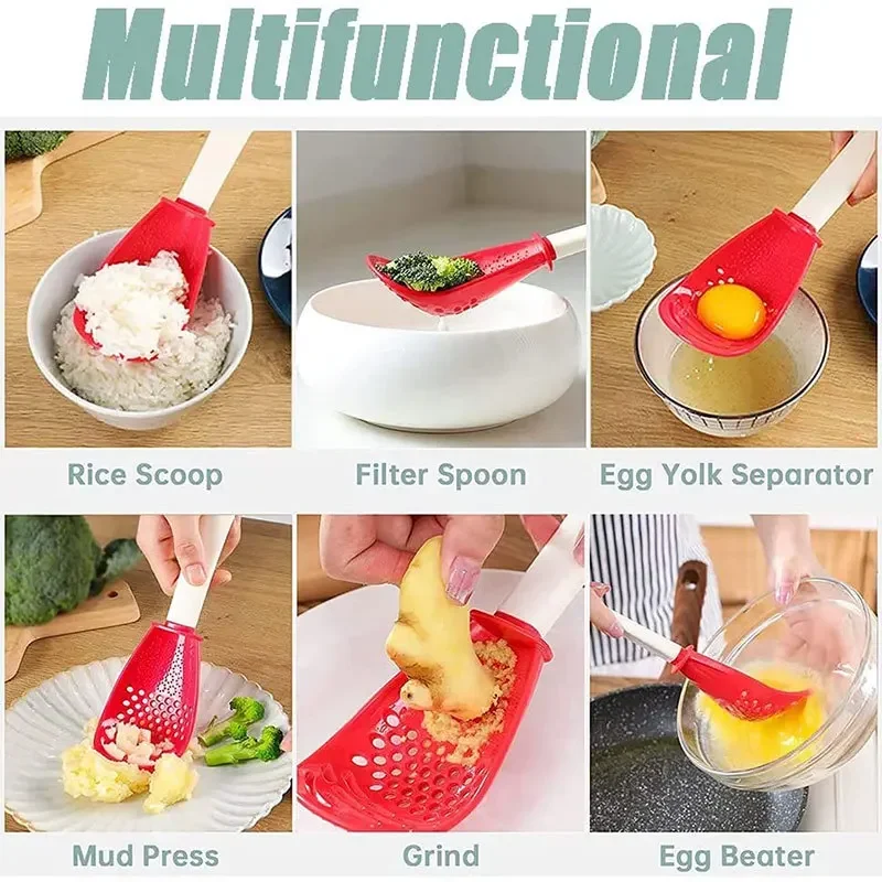 Multifunctional Cooking Spoon Kitchen Strainer Scoop To Cut Garlic Hanging Hole Potato Garlic Press Egg Tool Kitchen Accessory