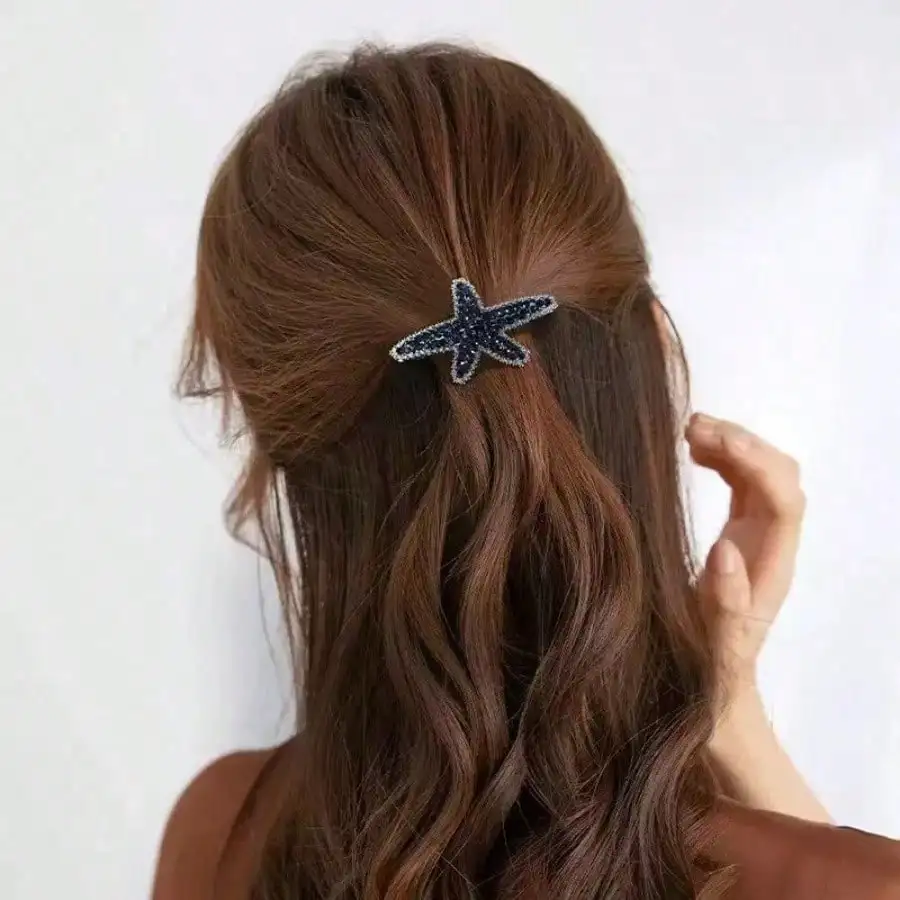 1PC Pinza para el pelo con forma de estrella de mar brillante, pinza de lujo para mujer, accesorio decorativo para el cabello para peinados medio recogidos o para la parte trasera de la cabeza