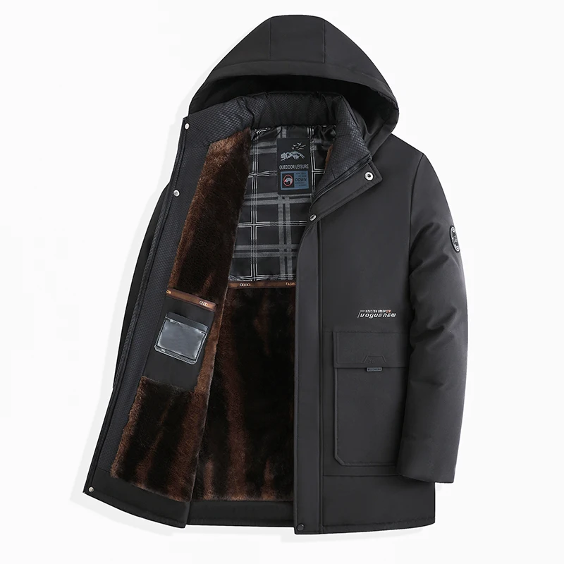 Parka imperméable à capuche avec col en fourrure pour hommes, veste chaude, manteau décontracté, optique, sourire, mode, automne, hiver, nouveau, 2023