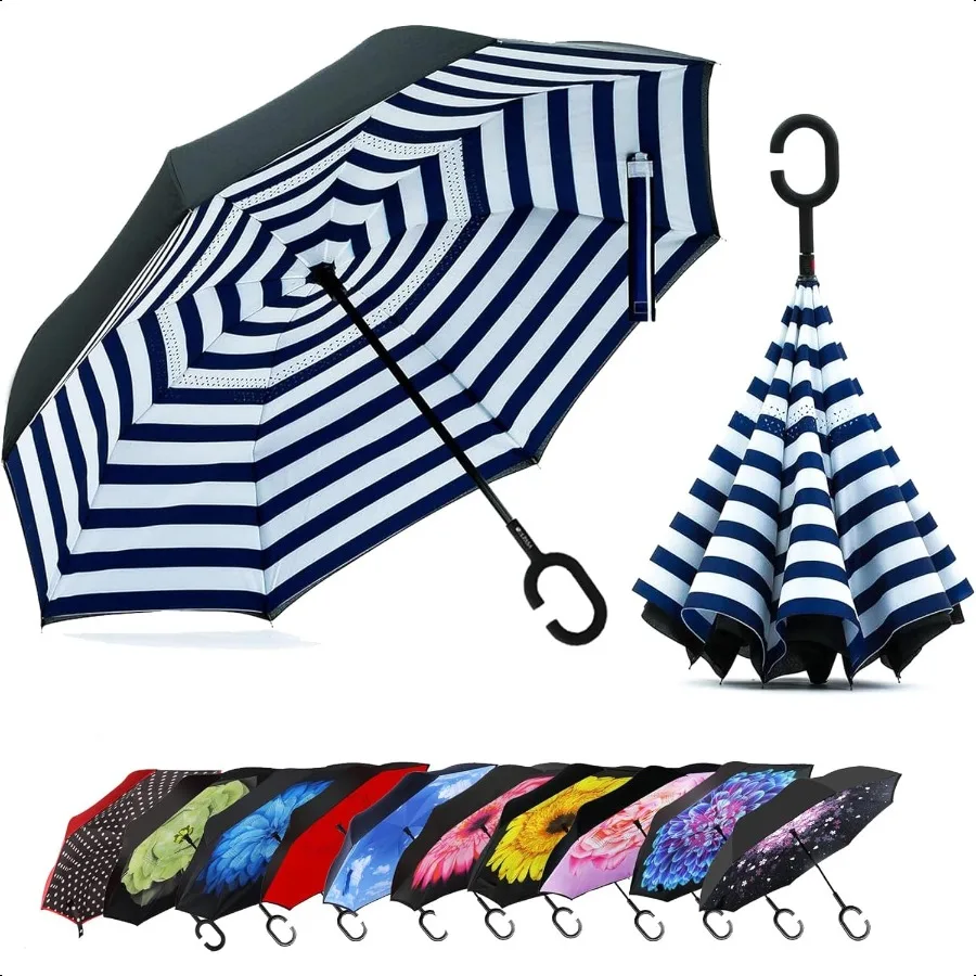 

40, 49 56-дюймовый большой ветрозащитный перевернутый обратный перевернутый зонт для гольфа, дождевой зонт, двухслойная C-образная ручка для