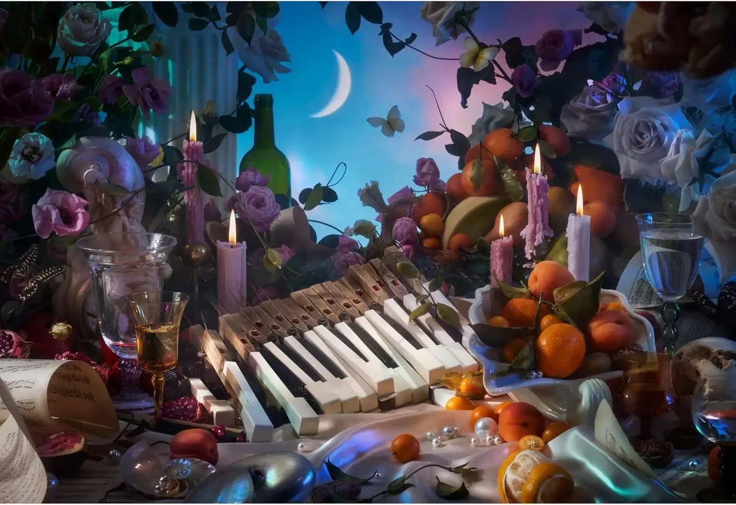 Moonlit Piano Floral Wooden Jigsaw Puzzle 1000 Pieces Home Living Room Wall Decor Family Night Interactive Game Birthday Gift