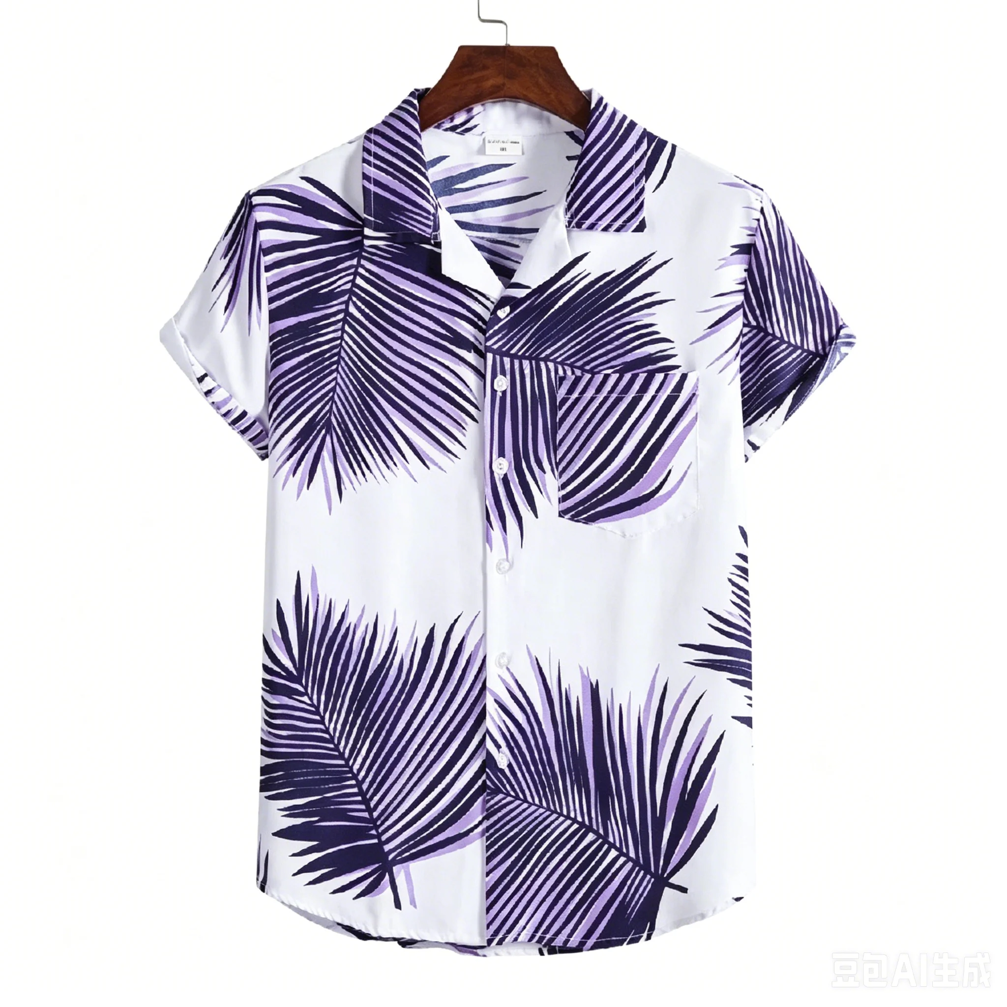Four Niche Printed Men's Shirts with Colorful Maple Leaf Stripes Coconut Tree Mixed Colors Purple Palm Flowers Collection