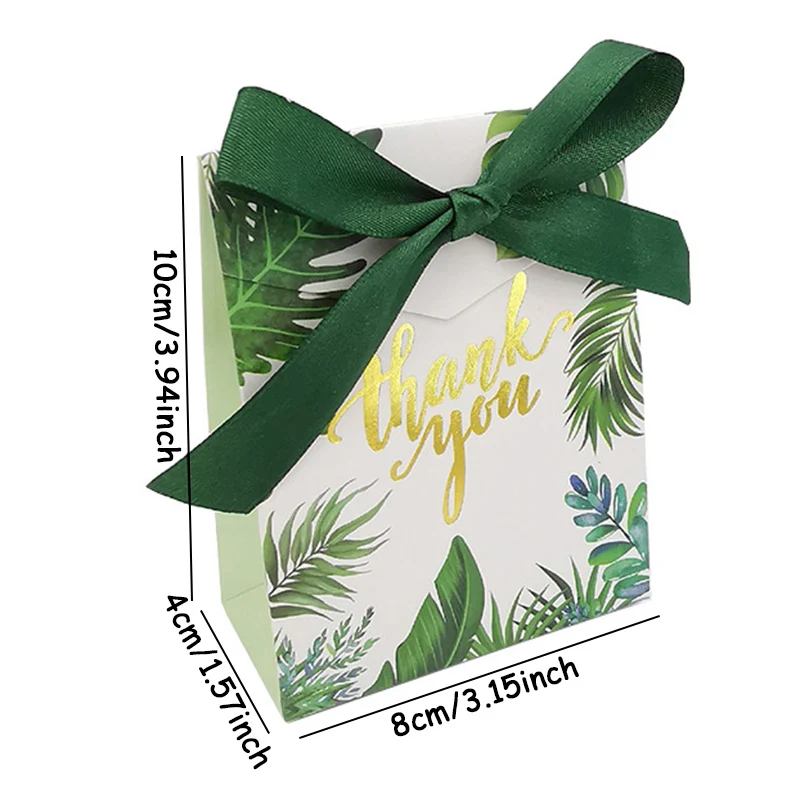 10/20pcs Thank You Candy Gift Box Green Leaf Cookie Chocolate Packaging Bag Wedding Favors for Guest Birthday Party Decor Supply