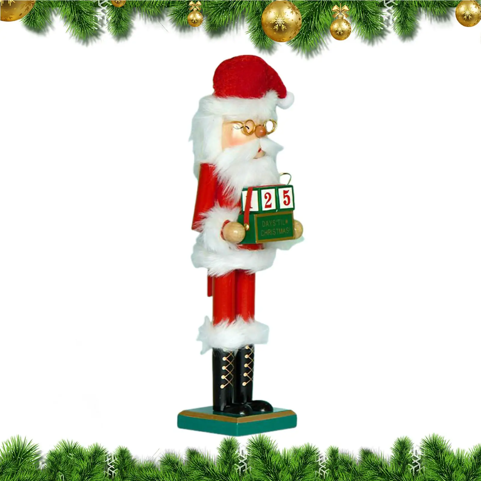 

Крекер для орехов, Рождественский декор, 14,96 дюйма, деревянный Санта-Клаус, миниатюрный рождественский декоративный Щелкунчик с календарем обратного отсчета для