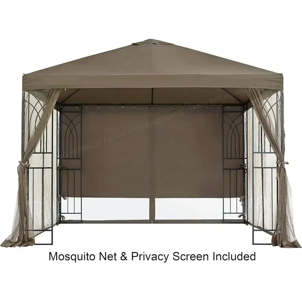 Sympy II 10ft x 10ft Outdoor Gazebo with Netting, Privacy Curtains, and Planter Holders