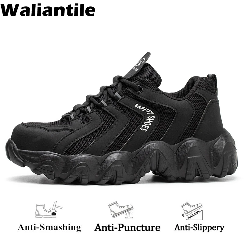 Waliantile Fashion Work Shoes For Men Women Anti-smashing Steel Toe Industrial Safety Boots Man Puncture Proof Non-slip Sneakers