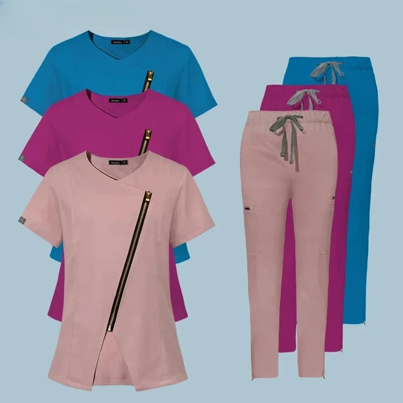 

Shorts Sleeve Scrubs Set For Women Nursing Uniform Tops Jogger Pants Operating Room Workwear Hospital Working Scrub Set