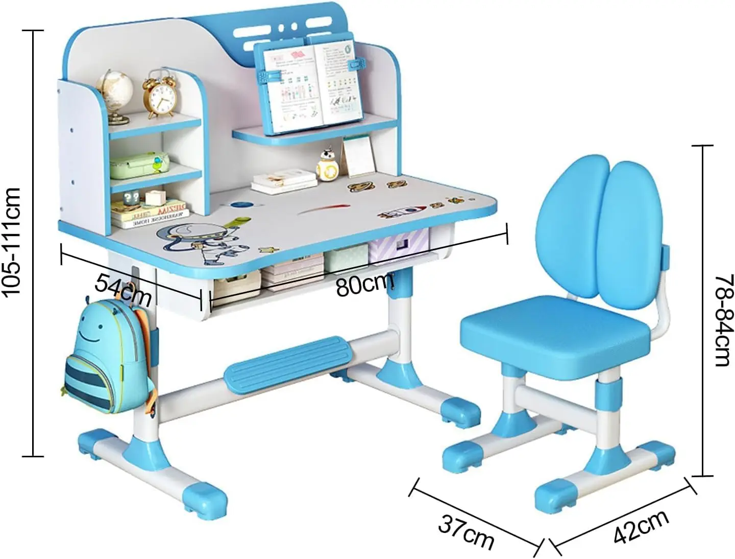 Kids Desk And Chair Set, Study Table And Chair, Desk For Kids, Children'S Desks With Golden Distance Design, Homeschooling