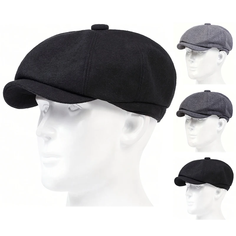 Retro Solid Color Wool Newsboy Caps Men British Painters Hats Spring Autumn Berets Flat Cap Hip Hop Berets