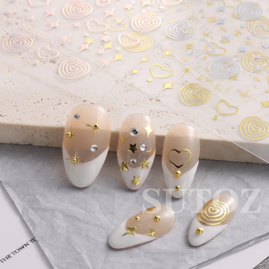 Sweet Love Star Shape Nail Stickers Nails Art Gilding Laser French Style Abstract Line Simplicity DIY Nail Art Ornament BTF-S17